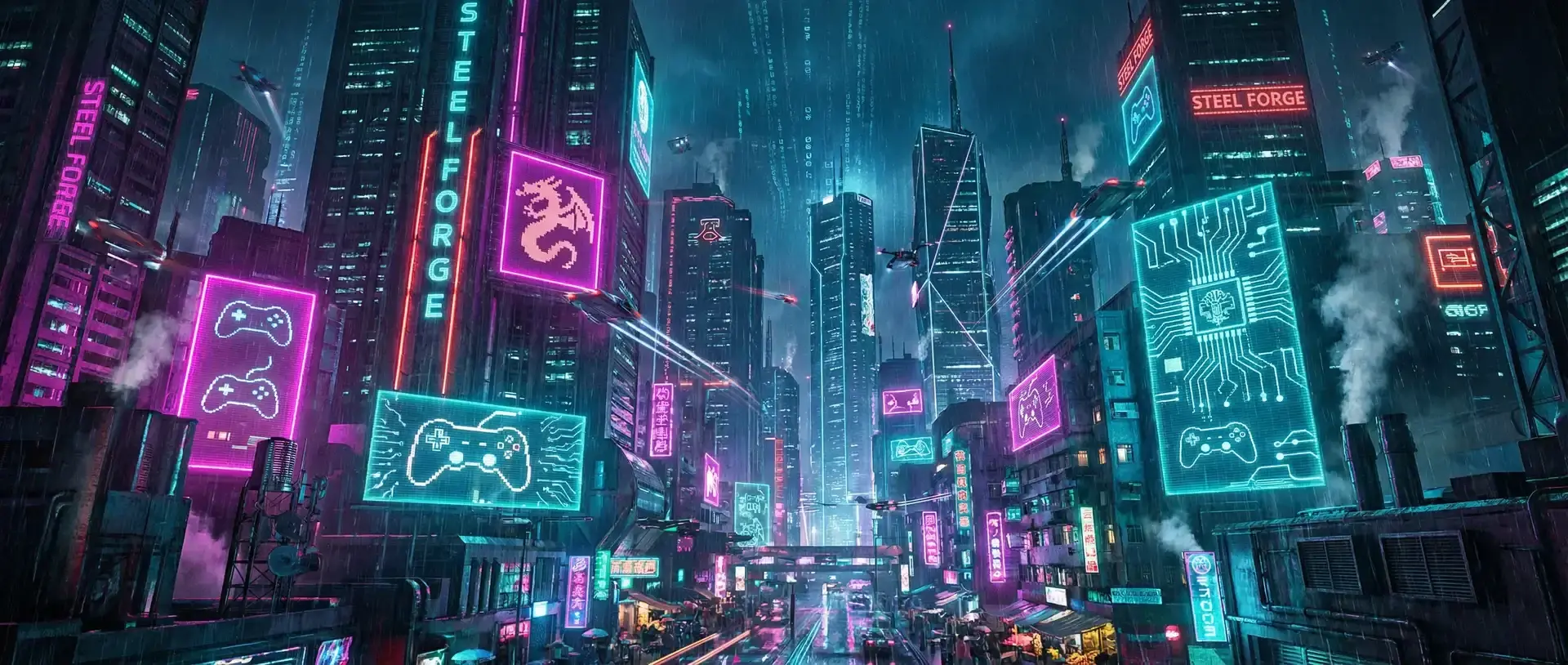 棋牌游戏 赛博朋克不夜城全景 - 钢铁锻造电竞娱乐矩阵